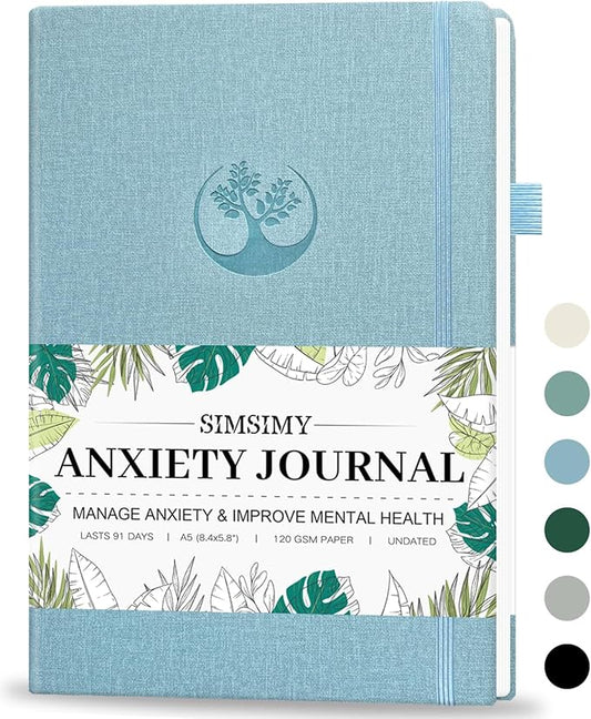Mental Health & Anxiety Journal, 91 Days Mood Tracker Journal for Mindfulness, Self Care & Stress Relief, Guided CBT Journal with Mental Health Coloring Book Pages & Dream Diary to Record, Wellness Gifts for Women Men