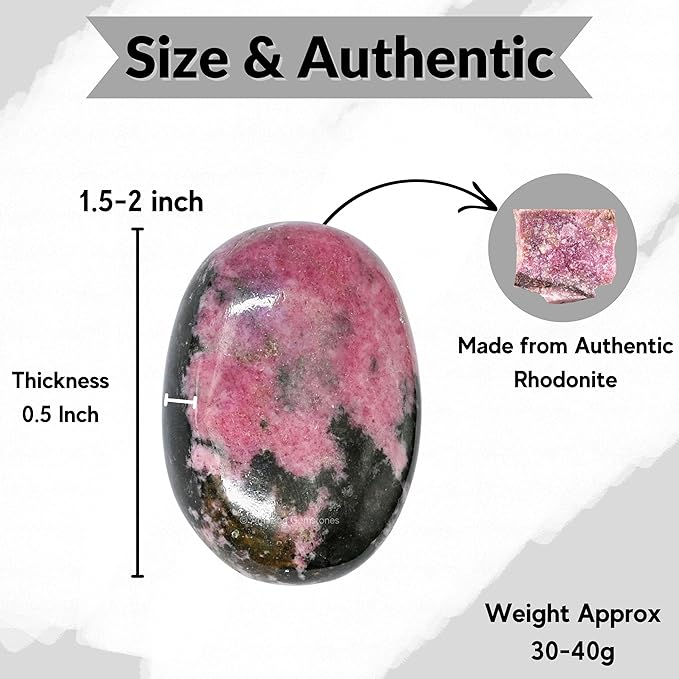 Amazing Gemstone Rhodonite Palm Stone - Hot Massage Worry Stone for Natural Body Chakra Balancing, Reiki Healing and Crystal Grid