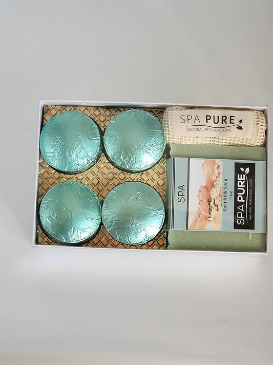 Spa Pure Aromatherapy Gift Set - Spa Bath Melts and Artisan Soap - Made in USA with Plant Based Ingredients - Cotton Soap Bag