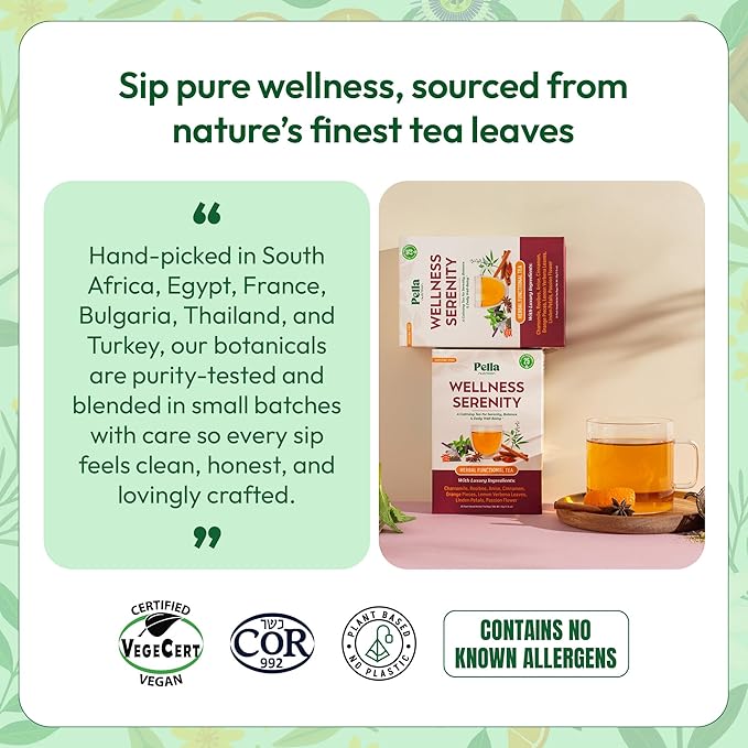 Chamomile Herbal Tea with Lemon Balm, Rooibos, Cinnamon, Anise, Orange Pieces, Linden Petals, Verbena & Passion Flower – Kosher, Vegan, GMO-Free, Zero Caffeine – Natural Wellness Support (25 Tea Bags)