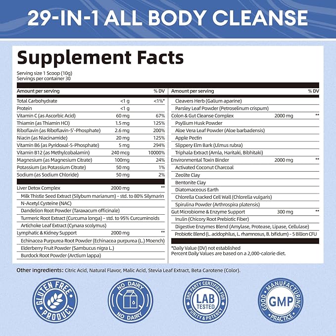 29-in-1 Full Body Detox Powder with Milk Thistle | Potent Earthy Taste from Natural Ingredients | Liver & Digestive Support Supplement | 30 Servings