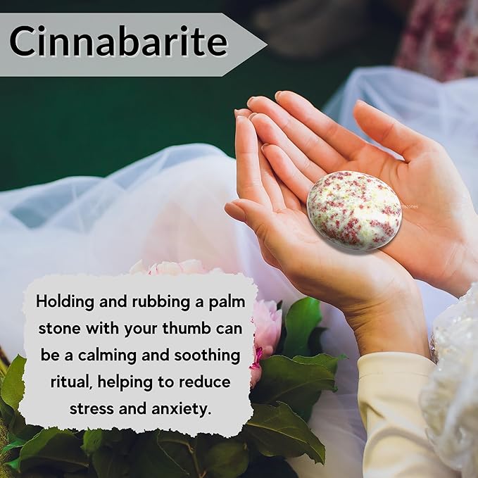 Amazing Gemstone Cinnabarite Crystals and Healing Stones - Large Palm Stone Crystals Piedra - Crystal for Good Luck, Balanced Positive Energy, Meditation - Unique Stocking Stuffers Gifts for Women