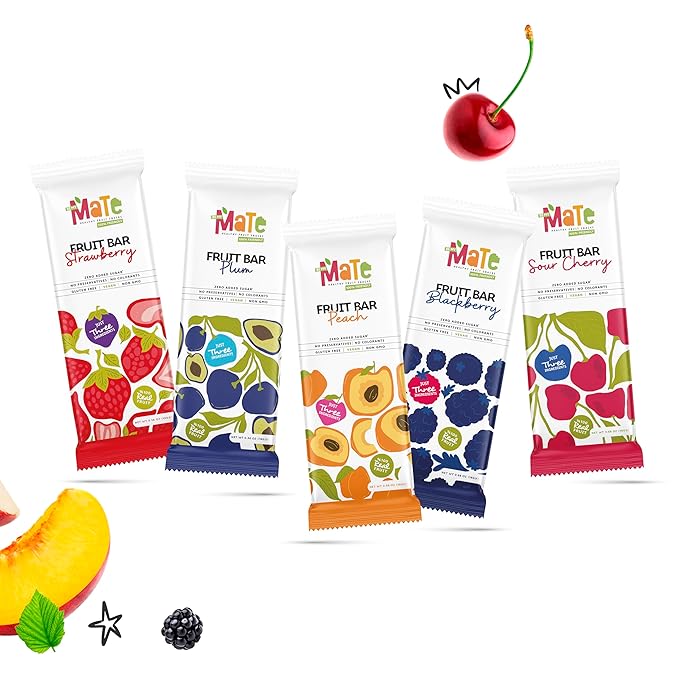 Mate Fruit Bars Variety Pack (40 Pack) - 100% Natural Real Fruit Snacks for Adults and Kids, Healthy Snacks, Fruit Leather. Gluten-Free, Vegan, No Added Sugar, No Preservatives and No Colorant