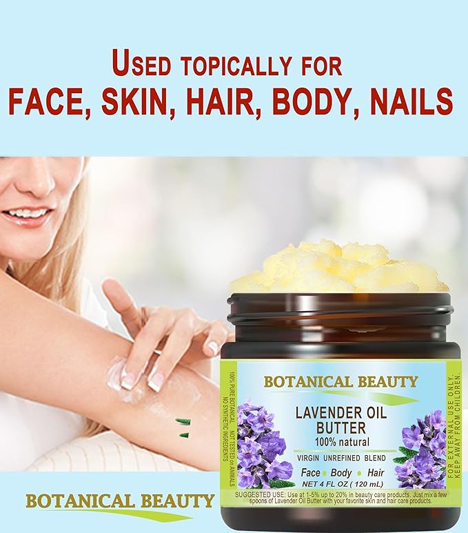 Botanical Beauty LAVENDER OIL BUTTER 100% Natural Lavender Essential Oil in Shea Nut Butter for FACE, SKIN, BODY, HAIR, NAILS. Beauty Skin Moisturizer Oil Butter. (16 Fl Oz)