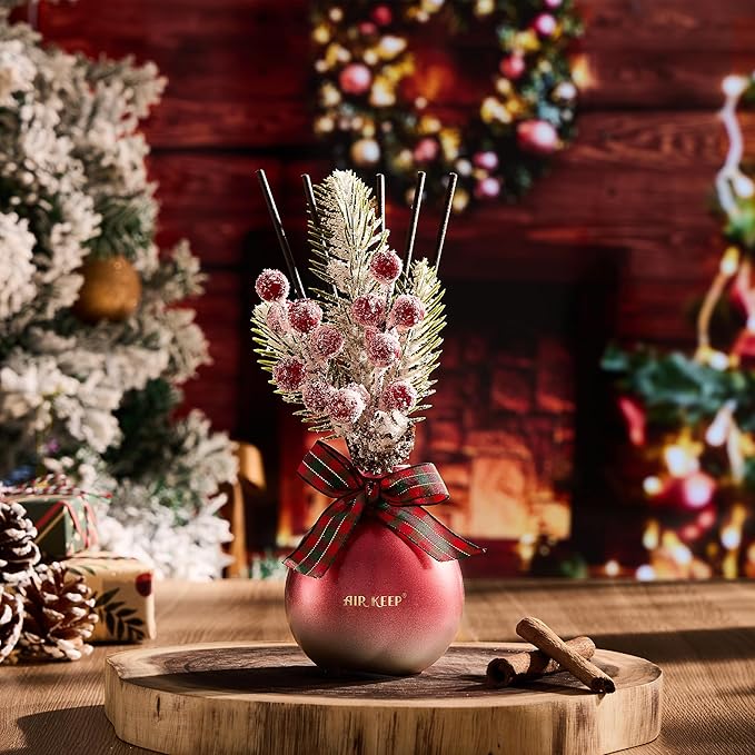 Airkeep Reed Diffuser Set, 5.07 oz(150ml) Apple Cinnamon Christmas Scented Diffuser with 8 Oil Diffuser Sticks, Home Fragrance Essential Oil Reed Diffuser for Home Room Bathroom Shelf Decor