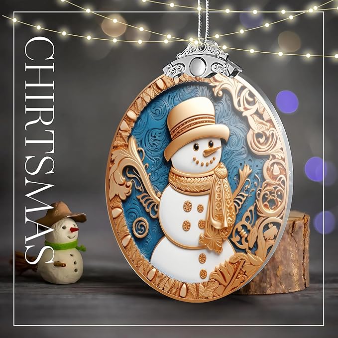 2025 Christmas Ornament, Stained Glass Effections, Christmas Tree 4 Inch Acrylic Ornament Art, Gag Gifts Funny Adult, Christmas Decor (Yellow Hat Snowman)