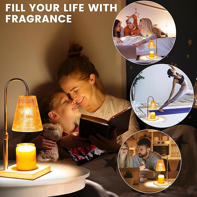 Candle Warmer Lamp with 2 Bulbs, Electric Candle Warmer with Timer -Adjustable Height and Dimmer LampCandle Warmer for Scented Jar Candles Wax Melt Warmer for Home Decor