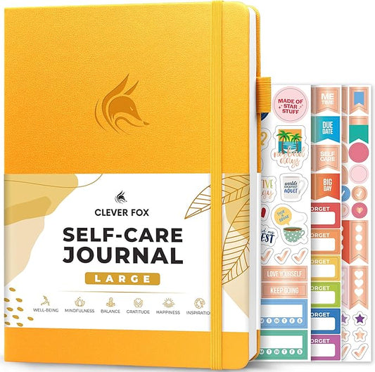 Clever Fox Self-Care Journal – Wellness & Daily Reflection Notebook – Mental Health & Personal Development Journal – Self-Care, Meditation & Mood Journal for Women & Men – Large (Amber Yellow)
