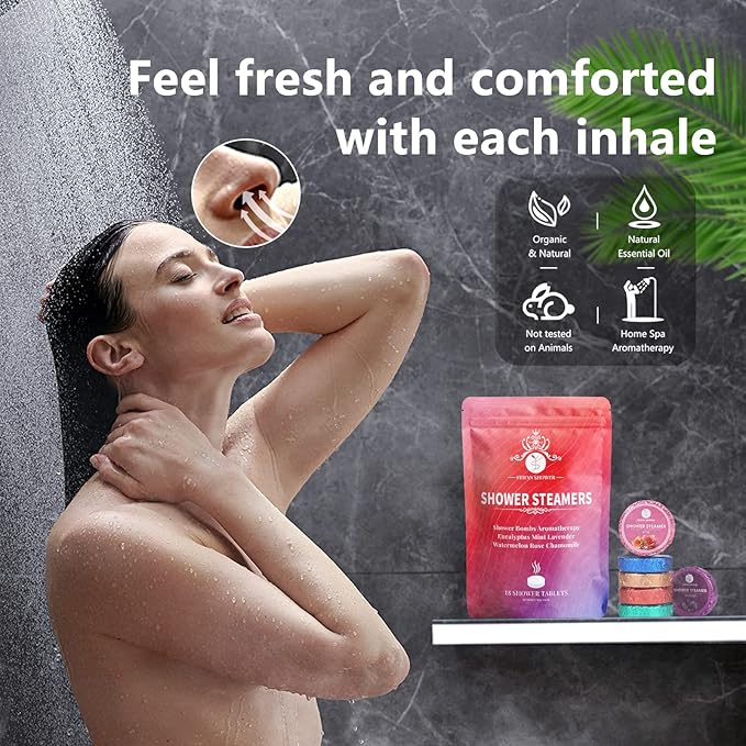 Shower Steamers Aromatherapy, 18-Pack Shower Bombs Christmas Stocking Stuffers for Teen Girls Women Wife, Organic Eucalyptus Mint Rose Lavender Chamomile Watermelon Essential Oil, White Elephant Gifts