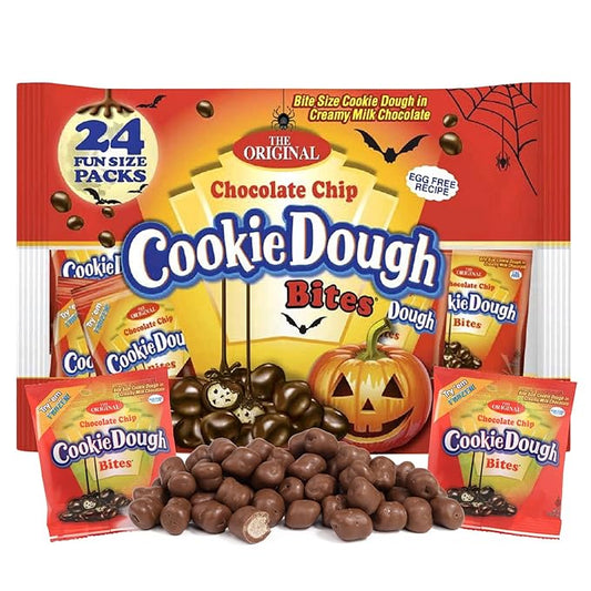 Halloween Chocolate Chip Cookie Dough Bites, 24 Individual Pouches, Perfect Trick or Treat Pass Out Candy, 12 Ounces