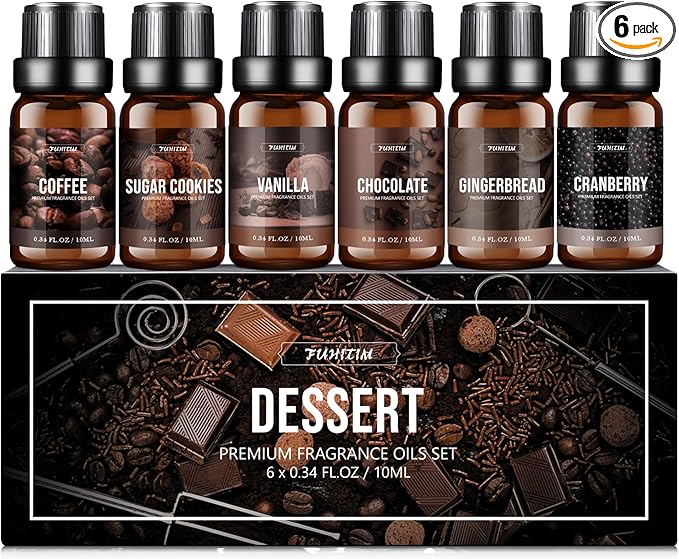 Fragrance Oil Dessert Set, Scented Oil for Soap & Candle Making, Essential Oils for Diffuser-Coffee, Vanilla, Chocolate and More(6 * 10ML), for Halloween, Thanksgiving