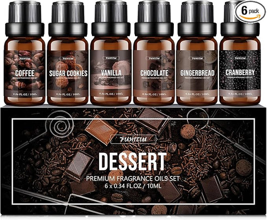 Fragrance Oil Dessert Set, Scented Oil for Soap & Candle Making, Essential Oils for Diffuser-Coffee, Vanilla, Chocolate and More(6 * 10ML), for Halloween, Thanksgiving