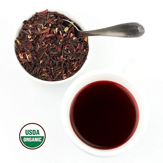 Hibiscus Tea 1LB (16Oz) 100% CERTIFIED Organic Hibiscus Flowers Herbal Tea (CUT&SIFTED), Caffeine Free Tea (200+ cups) 1 lb. Bulk Resealable BPA-Free Bag