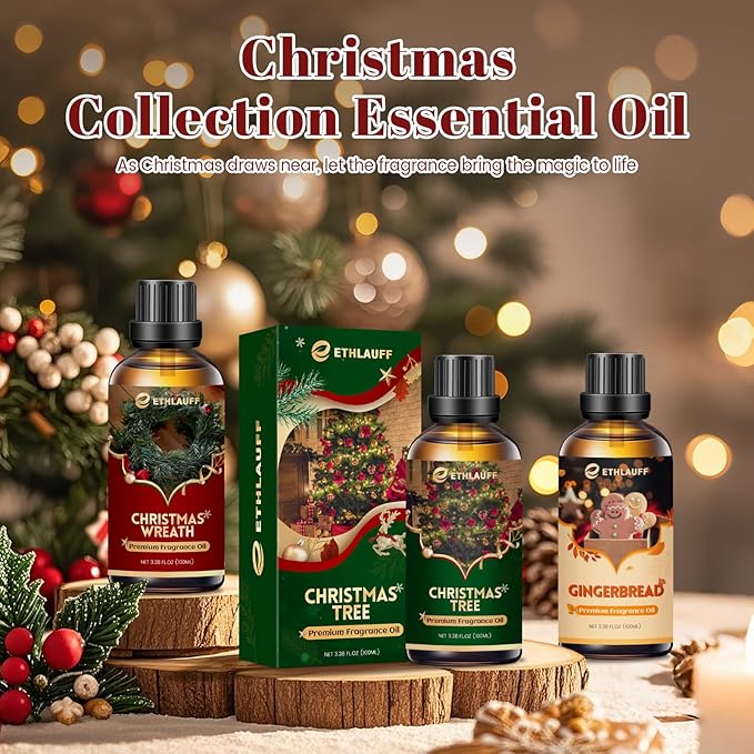 Christmas Wreath Essential Oil 3.38 Fl Oz (100ml), Christmas Essential Oils for Diffusers, Winter Essential Oils for Candle Making, Cozy Holiday Scented Oils