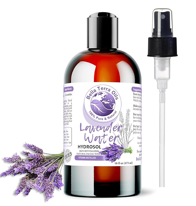 Bella Terra Oils - Hydrosol Water 16oz - Luxurious Lavender Organic Rose Water Blend, Packed with Essential Minerals & Amino Acids, Ultimate Skin Quencher