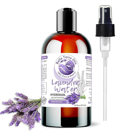 Bella Terra Oils - Hydrosol Water 16oz - Luxurious Lavender Organic Rose Water Blend, Packed with Essential Minerals & Amino Acids, Ultimate Skin Quencher