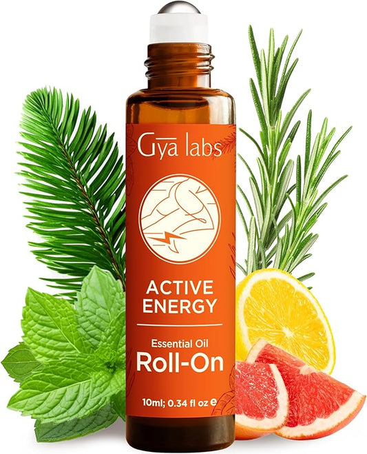 Gya Labs Active Energy Essential Oil Roll On - 0.34 Fl Oz - Travel Size Roller for Camping, Skin, Aromatherapy Relief, Convenience
