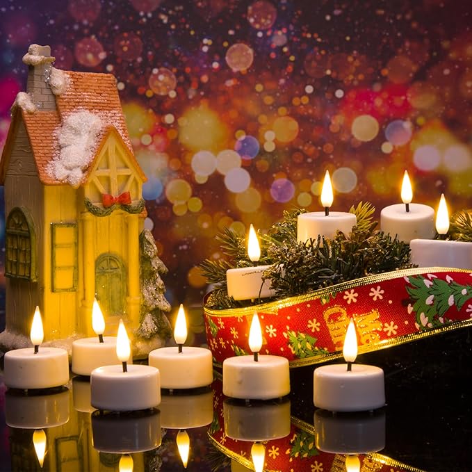 Eywamage White Flameless Wax Tealights with Remote Batteries, Halloween Fall Flickering LED Tea Votive Candles Set of 10