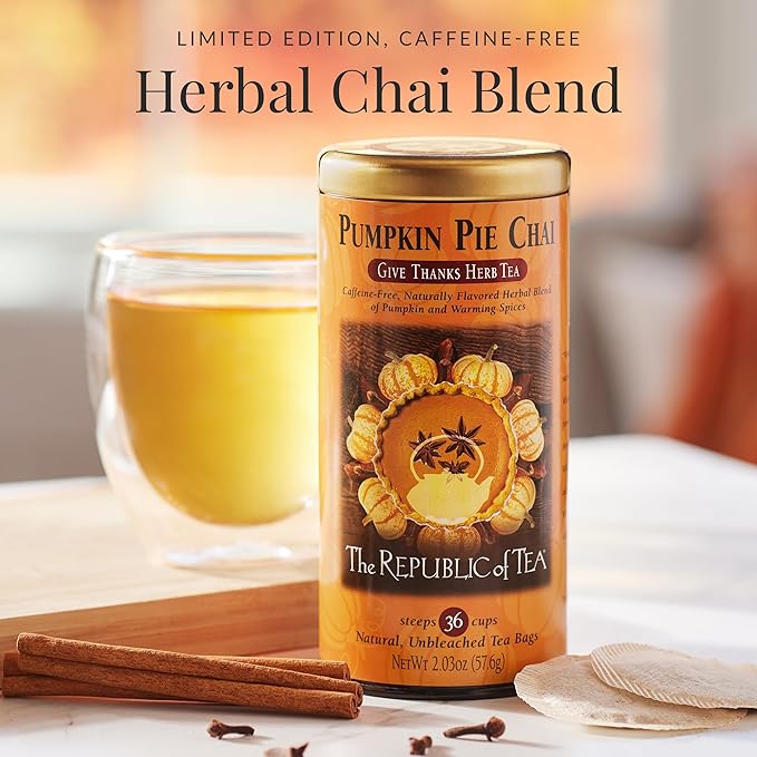 The Republic of Tea – Pumpkin Pie Chai Herbal Tea Tin, 36 Naturally Caffeine-Free Tea Bags