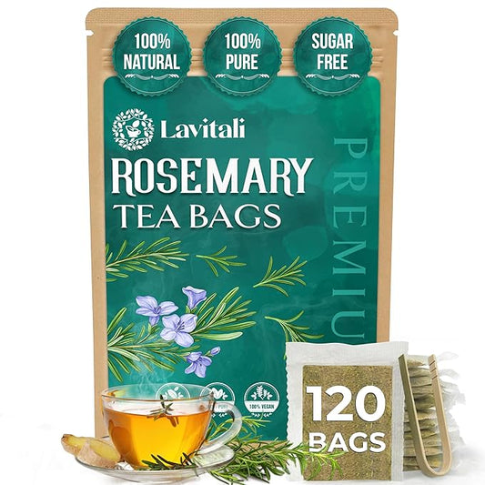 Lavitali, Rosemary Leaves Tea Bags | 120 bags, 100% Pure Herbal Tea | Caffeine-Free, No Sugar, Eco-Friendly Filter Bags | Daily Natural Botanical, Hot or Iced Herbal Infusion