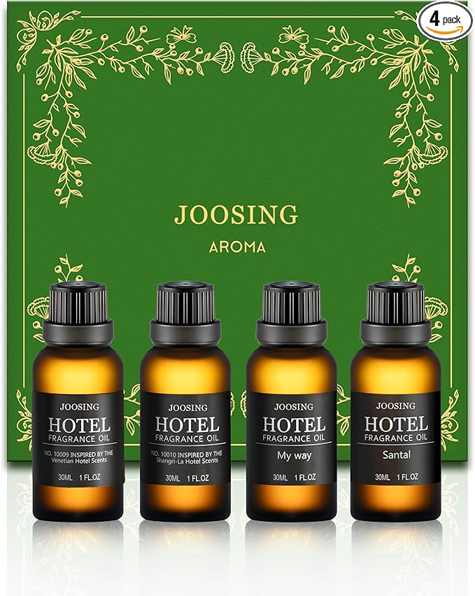 Essential Oils Set, Hotel Diffuser Oil Inspired by The Hotel Scent, Fragrance Oil Glass Bottle for Aromatherapy Diffusers and Humidifiers (4 Fl Oz, Venetian + Shangrila + My Way + Santal)