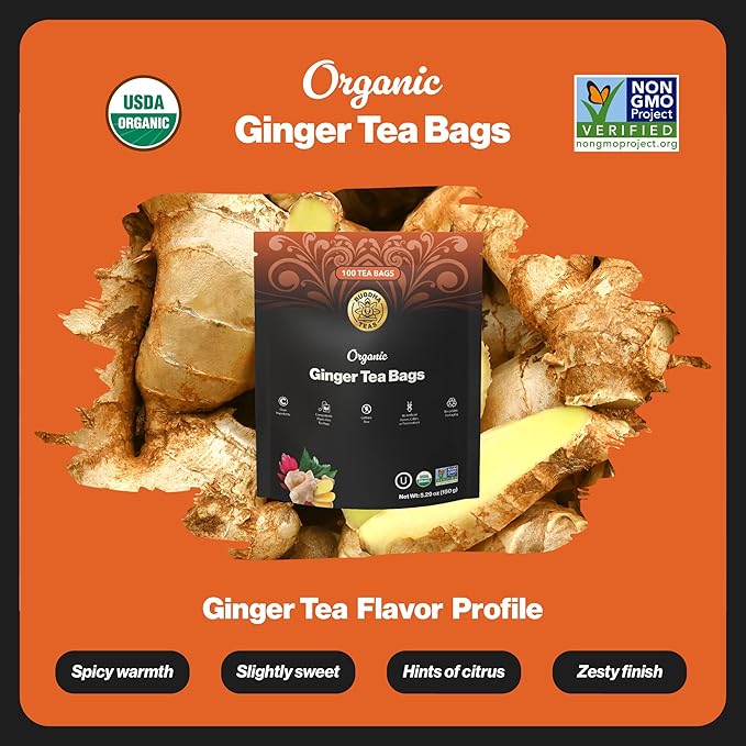 Buddha Teas - Organic Ginger Root Tea Bags - For Health & Wellbeing - With Antioxidants & Minerals - Clean Ingredients - Caffeine Free - OU Kosher & Non-GMO - 100 Non-String Tea Bags (Pack of 1)