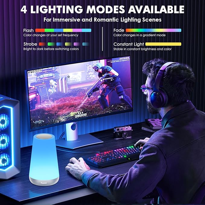 Auxmir Night Light for Kids Baby, 2500mAh13 RGB Colors & 5 Brightness, Portable Rechargeable LED Bedside Lamp for Baby Nursery, Night Lights for Bedroom Living Room Bathroom Hallways, Silver