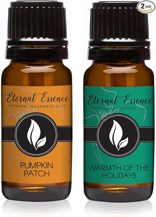 Eternal Essence Oils 2 Pack 10ml Premium Fragrance Oil - Pumpkin Patch & Warmth of The Holidays - for Candle, Soap Making, Aromatherapy, Diffusers, Home Care, & Humidifiers