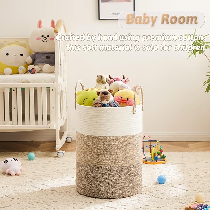 Laundry Basket,Woven Cotton Rope Laundry Hamper,60L for Decorative Storage of Dirty Clothes,Toys and Blankets in Bathroom,Bedroom and Living Room