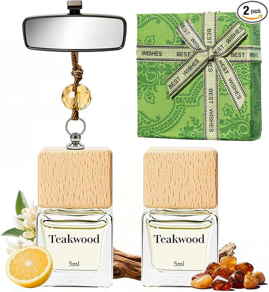 Car Air Freshener Hanging Teakwood, Essential Oil Diffuser for Car, air Fresheners for Men,2 Pack