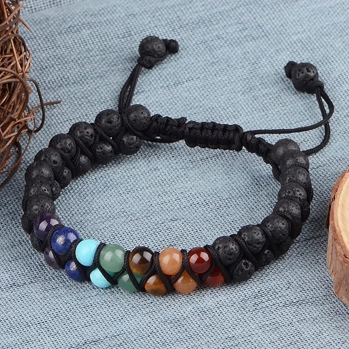 MASSIVE BEADS Double Layer Natural Chakra Healing Power Crystals Macrame Bracelet Yoga Stone Beads Gemstone Meditation Relax Anxiety Bangle for Unisex Women Men