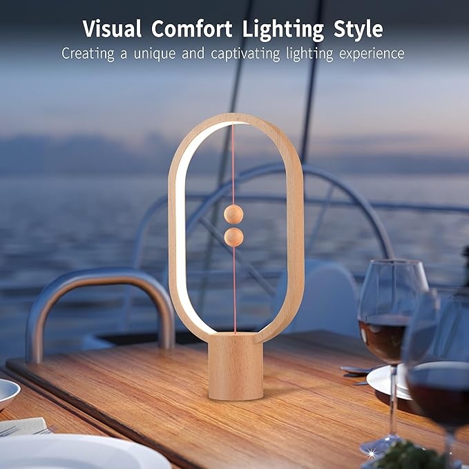 Heng Balance Light, USB Powered LED Table lamp, Creative, Magnetic Switch Night Light, dimmable Eye Protection Table lamp, Used for Gifts, Decoration Bedside, Dormitory and Office(Wood Grain)