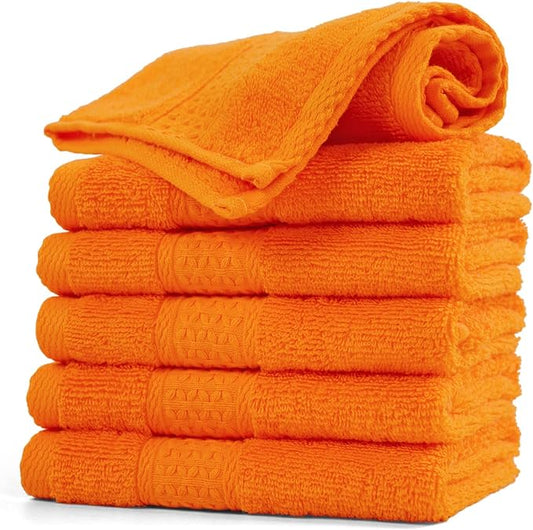 Cleanbear Washcloths Orange Face Cloths Set of 6 Large All Cotton Bathroom Wash Cloth - 13 by 13 Inches Highly Absorbent Face Towels for Fall Bathroom Decor Daily Use