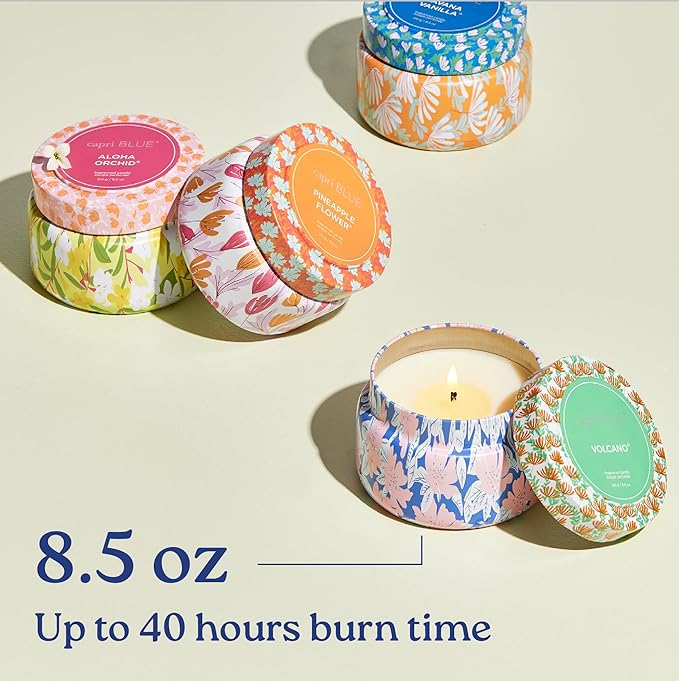 Capri Blue Scented Candles for Women & Men - Pattern Play Travel Tin Small Candles - Soy Wax Blend - Luxury Home Decor with Notes of Orchid, Jasmine, Gardenia & Floral Musk (Aloha Orchid, 8.5 oz)