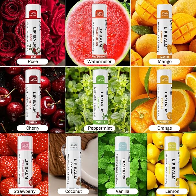 88 Pack Lip Balm Bulk, Fruit Lip Balm Variety Pack, Natural Moisturizing Balms for Dry Cracked Lips, Hydrating for Men Women Kids - 10 Flavors