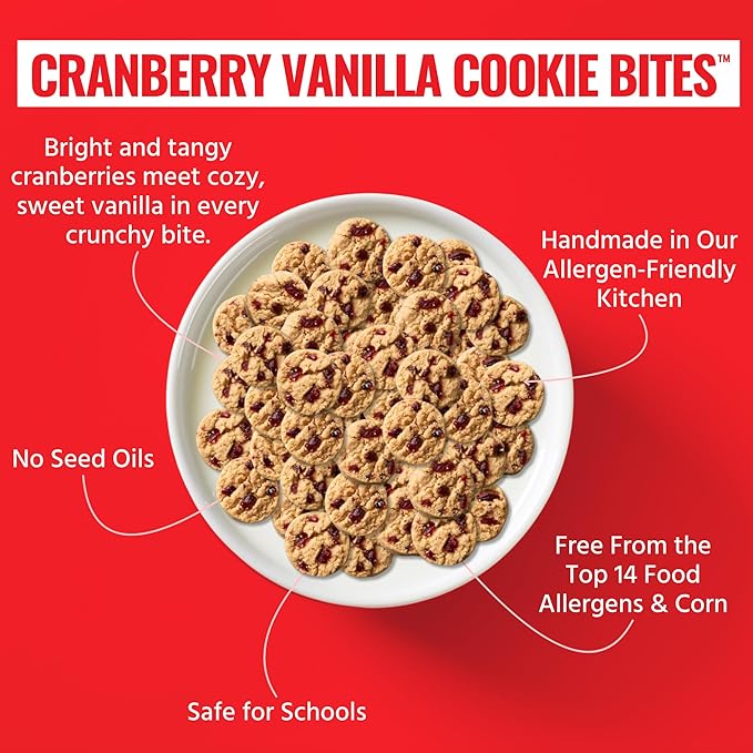 Every Body Eat Crunchy Cookie Bites, Gluten & Dairy Free, Vegan, School Safe Lunch Snacks, Single Serve (Pack of 20) (Cranberry Vanilla)