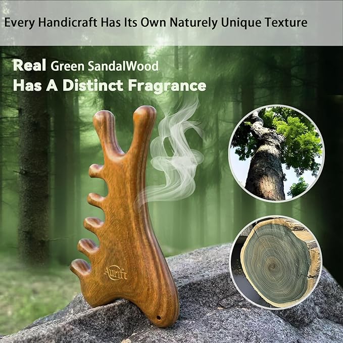 Gua Sha Tool for Face & Body – 4 in 1 Natural Green Sandalwood,Lymphatic Drainage,Jaw Lifting & Nose Sculpting, Head Massage Comb for Stress Relief,Home Office Self Care,Gifts for Mom Girl Friend