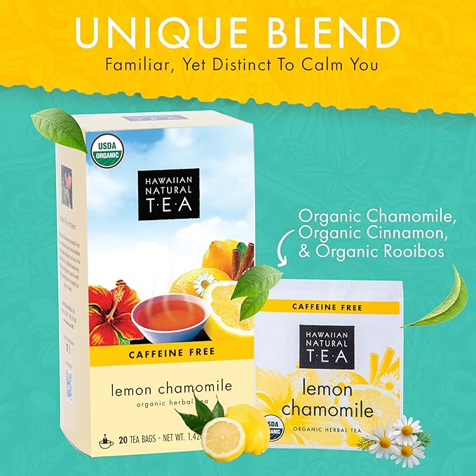 Organic Lemon Chamomile Tea - Caffeine Free Herbal Tea - Supports a Good Night’s Sleep - Calming, Relaxing Tea for Bedtime, Anxiety & Stress - 60 Tea Bags