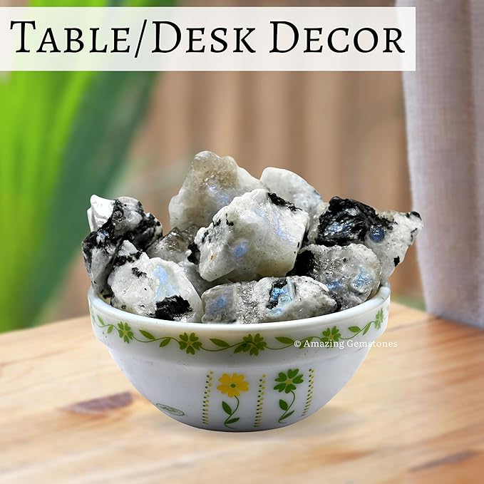 Amazing Gemstone 2 Pieces Rainbow Moonstone Raw Crystals and Healing Stones, Natural Rocks for Tumbling and DIY Raw Stones and Crystals