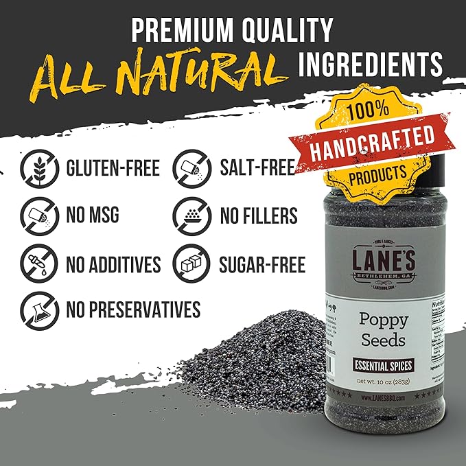 Lane's Black Poppy Seeds, All-Natural Poppy Seeds for Baking & Cooking, Add Flavor to Bread, Cakes, Muffins & Pastries, Made in USA, 10 oz (283g)