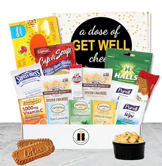 Get Well Care Package for Adults – 10-Piece Cold & Flu Gift Basket with Soup, Tea, Tissues & Sanitizer Wipes (Get Well Cheer: For Colds, Flu, Allergies)