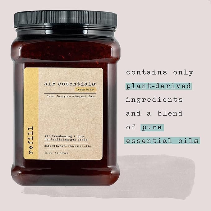 Air Essentials Air Freshener & Odor Neutralizer Gel Bead 48 oz Refill – Odor Eliminator - Made with Pure Essential Oils – Lemon Burst Scent