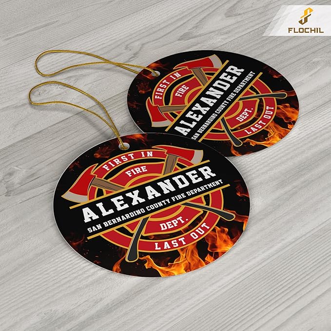 FLOCHIL Personalized Firefighter Ornaments, Custom Fireman Christmas Tree Ornaments with Name, Gifts for Men, Christmas