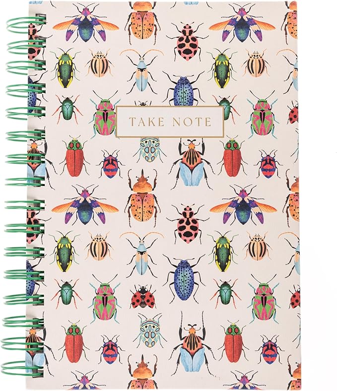 Graphique Beetles Hardbound Spiral Journal, 160 Ruled Pages Hard Cover Notebook, Diary, Lists, Record Month and Date, Premium Paper, 6” x 8”