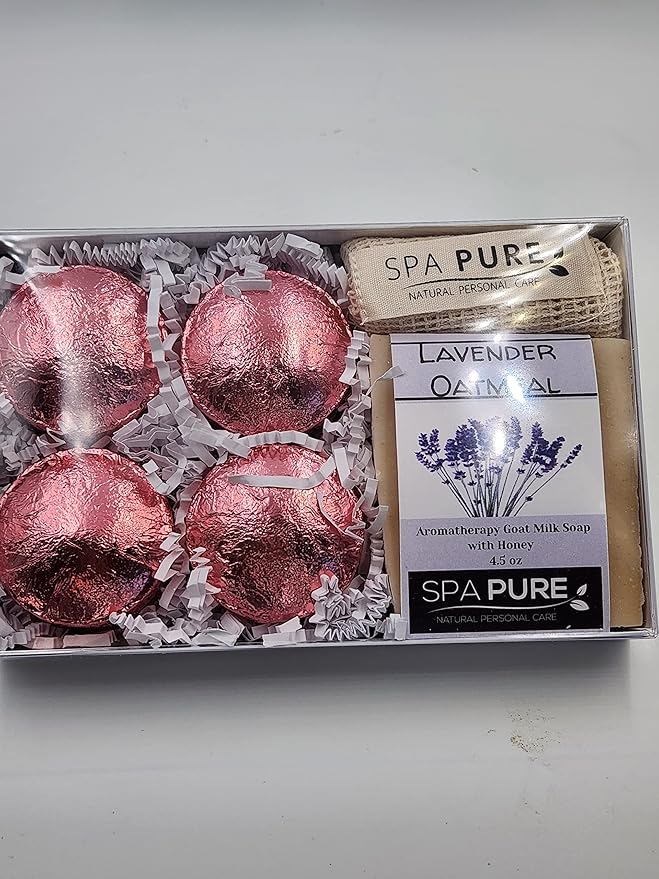 Spa Pure Aromatherapy Gift Set: Lavender Large Artisan soap, 4 Shower Steamers, made with plant based ingredients, essential oils, all natural
