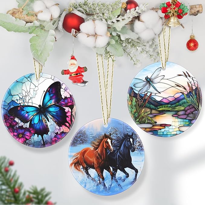 Horse Christmas Ornament, 3.5 Inch Ceramic Christmas Hanging Ornament, Horse Decor, Christmas Tree Ornaments, Gifts for Christmas, Holiday Presents, Gift Exchange