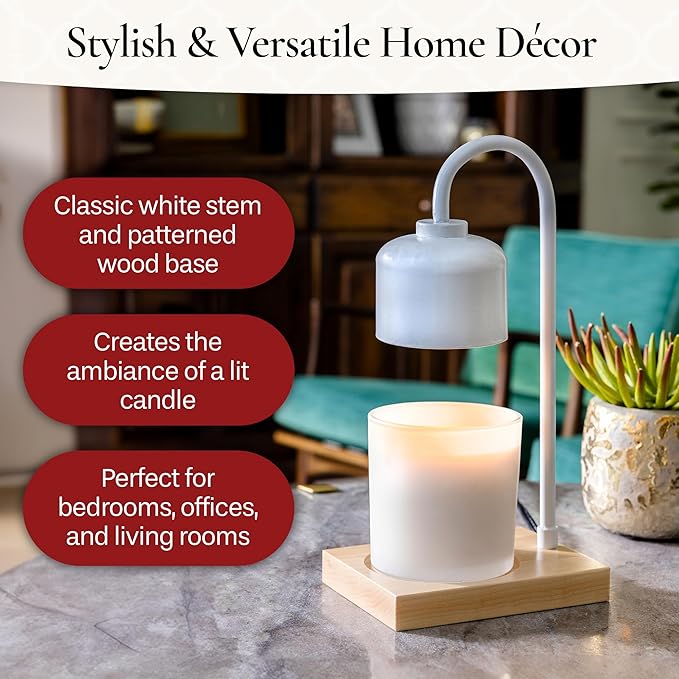 Candle Warmers Etc. White & Wood Arched Lamp – for Top-Down Warming & Flame-Free Fragrance