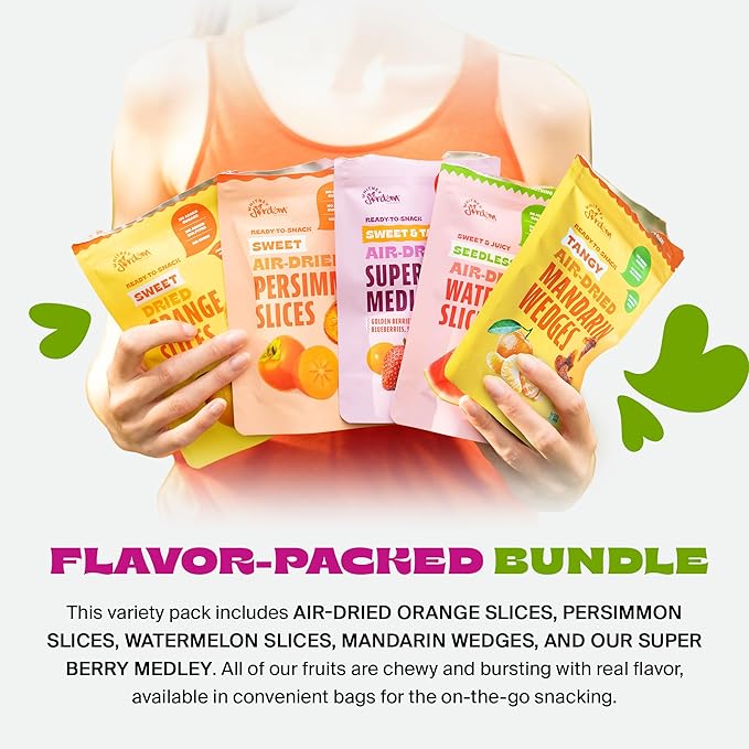 Whitney Jordan Naturals Air-Dried Fruit Variety Pack | Dried Fruit Snack with Watermelon, Persimmon, Orange, Super Berry Medley & Mandarin | No Sugar Added, Gluten-Free, Vegan | 2 Oz, Pack of 10