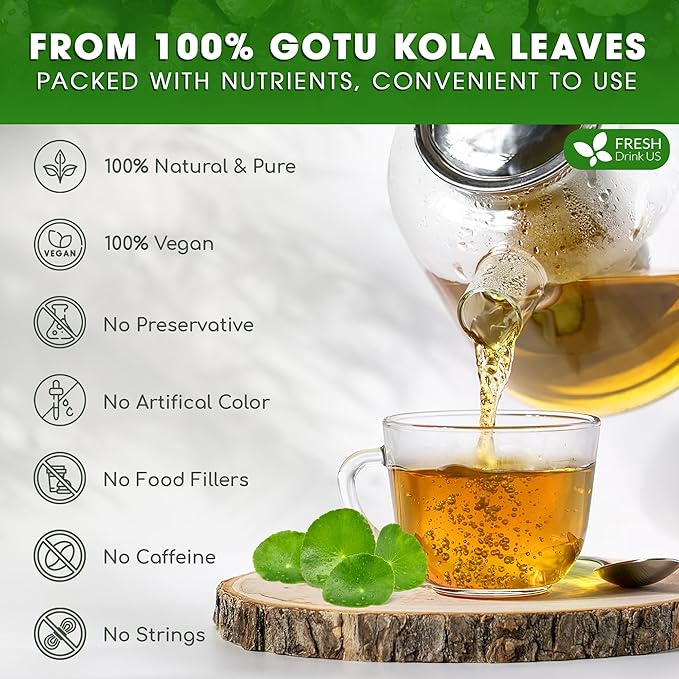 FreshDrinkUS, Premium Gotu Kola Leaf Tea – 40 Tea Bags | Pure Dried Centella Asiatica Leaves | Naturally Caffeine-Free Herbal Tea | Refreshing Aroma & Smooth Taste | Premium Herbal Infusion. Vegan