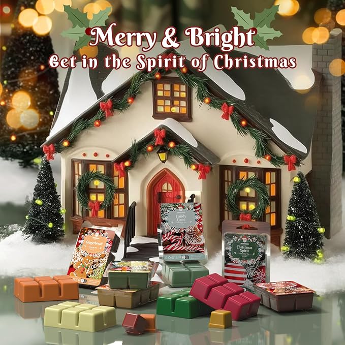 ARVIDSSON Christmas Scented Wax Melts, Holiday Soy Wax Cubes for Wax Warmer, Strong Scent Fragrance Wax Tarts, Candle Melts Gift Set, Christmas Spirit, Gingerbread, Apple Cinnamon, Candy Cane and More